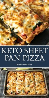 This #keto Sheet Pan pizza has a low-carb crust and lots of delicious toppings.