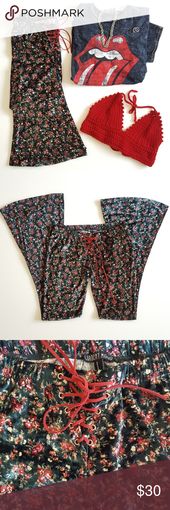 70's Style Velvet Bell Bottom Beautiful lace up bell bottoms! They are too l...
