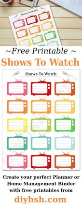 Shows To Watch – Free Printable For Home Management Binder or Planner