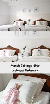 Delicate florals and a vintage bed frame complete this lovely French Cottage Gir...
