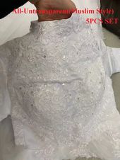 Elegant princess Bride WEDDING gown LONG SLEEVE PLUS SIZE lace up Celebrity Ball Gown Muslim wedding DRESS vestido De Noiva - Muslim-SET / 4/Floor Length / China