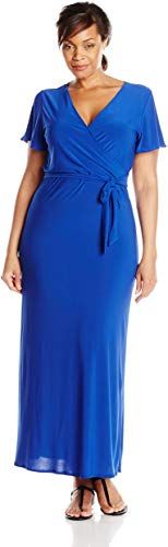 Star Vixen Womens Plus-Size Short-Sleeve Twist Front Maxi Dress