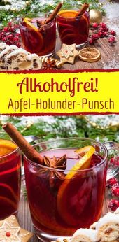 Alkoholfreier winterlicher Apfel-Holunder-Punsch