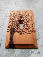 wood burned wood switch plate Teddy bear wood light switch cover