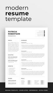 Professional 1 Page Resume Template | Modern One Page CV | Word & Mac Pages | Minimalist Design | De