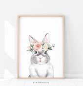Rabbit print, Bunny printable, Girls bedroom decor, Bunny Rabbit poster, Nursery printables, Farmhou