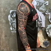 Excision tattoo removal? Japanese samurai and foo dog full arm sleeve tattoo @...