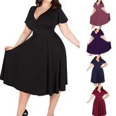 Fashion Women V Neck Summer Party Night Out Plus Size Elegant Dress Size L-5XL