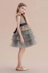 Sequins Tulle A-line Knee Length Flower Girl Dress