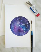 Original Constellation Watercolor painting Scorpio Zodiac Constellation Star Ga...