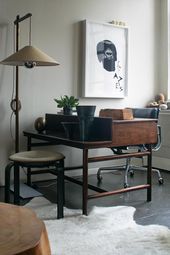 Illustrator Workspace Brad Ford ID, New York Apartment, mid century desk with shelf, Andree Putnam sta... Illustrator Workspace Brad Ford ID, New York Apartment, mid century desk with shelf, Andree Putnam sta...