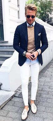 blue pants white blazer