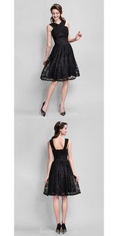 Short Knee-length Lace Bridesmaid Dress Black Plus Sizes Dresses Petite A-line V-neck