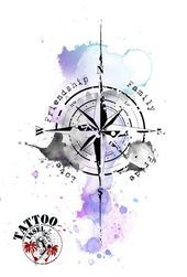 Kompass Windrose Watercolor Aquarell Tattoo Motiv Idee der Tattoo Insel Kompass...