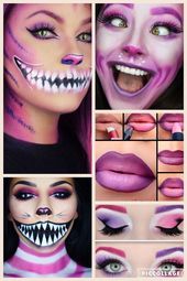 Pink Cheshire Cat. Halloween makeup ideas. Save money on costumes by just gettin... - #Cat #...
