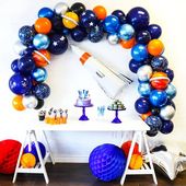 BLAST OFF with this darling custom designed astronaut themed balloon garland. Co...