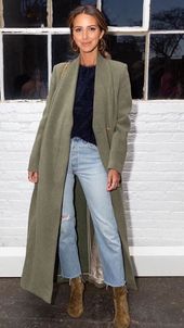 Perfect look floor length green peacoat with a feminine lace