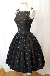 Sweet 1950s black pique cotton new look day dress with red rose buds - #1950s #b...