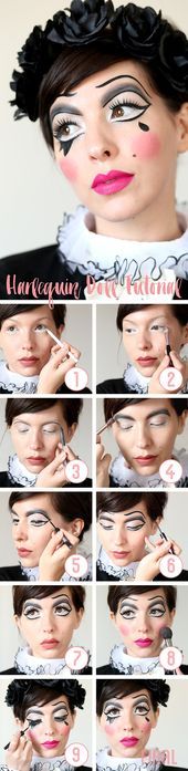 Halloween Makeup Tutorial: Harlequin Doll Eine Schritt-für-Schritt-Anleitung f...