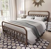 Vintage Sturdy Queen Size Metal Bed Frame with Headboard and Footboard Basic Bed Frame No Box Spring Needed,Antique Brown.
