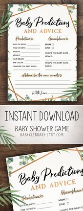 Baby Predictions and Advice, Baby Shower Game Printable, Baby Shower Instant Download, Gender Neutral Baby Shower Game, Greenery Baby Shower