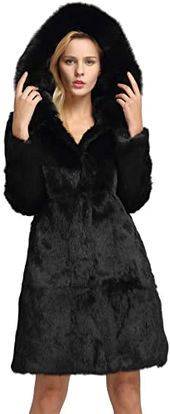 Fur Story Womens Genuine Rabbit Fur Coat Fuzzy Warm Fur Jacket Winter Outware