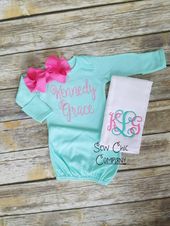 Neborn Girl, Infant Gown, Personalized Gown, Newborn, Baby Gown, Monogramed gown, Coming Home Outfit
