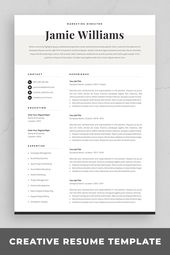 Modern Resume Template | Creative CV for Word | Elegant Design | Cover Letter | Marketing, Designer, Teacher, Medical, Nurse, Legal | Jamie