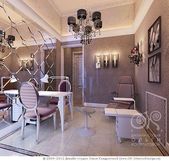 Fancy Nail Salon, Classic chair, chandelier and a wall mirror gives this room an...
