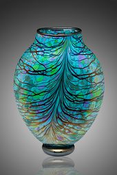 Blue Benjara 13 Inches Blown Glass Vase with Ocean Art Blue Benjara 13 Inches Blown Glass Vase with Ocean Art