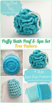 Crochet Puffy Bath Pouf & Spa Set Kostenloses Tutorial - Crochet Spa Geschenkidee ... gestrickt ideen
