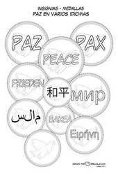 Medallas O Insignias Con La Palabra Paz En Varios Idiomas Paz Paloma De La Paz Dia De La Paz