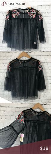 Arizona Sheer Embroidered Top New with tags. Three-quarter flare sleeve sheer em...