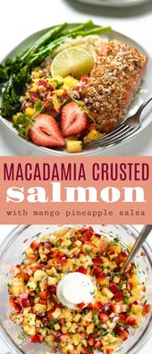 Macadamia Crusted Salmon with Pineapple Mango Salsa - The Forked Spoon