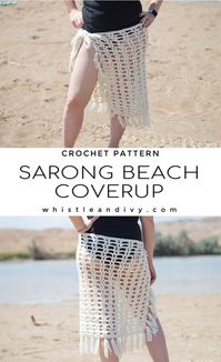 Crochet Sarong Beach Cover Up -Crochet Pattern | This easy and pretty crochet sarong beach cover up is a quick evening project! Make it for your next beach day to wear in between sunning and swimming. Add fringe for the perfect finishing touch! #crochetpattern #summercrochet #crochetbeach #crochetsarong