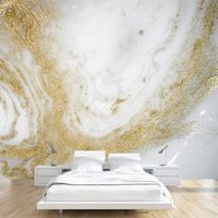 Gold Waves Mural Wallpaper Moisture Resistant Modern Art Girls Bedroom Wall Covering - Gold 197" x 118" Wall Mural