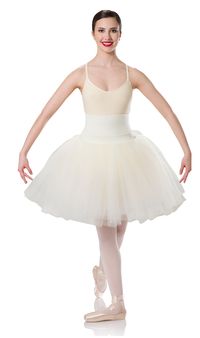 Multiple layers of tulle attached to a spandex panty with an extra wide, adjustable, elasticized waistband. Colors: C916 White ; C917 Red ; C919 Ivory ; #dancecostumes #dance #dancecompetition #artstonethecompetitor #ballet #skirt #balletdance