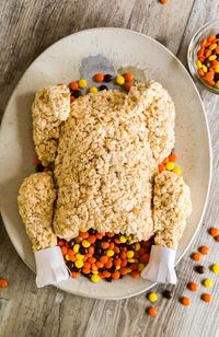 This Rice Krispie Treat Turkey is a super-fun dessert option for both kids and adults! I could not believe how quick and easy it was to make- everyone LOVED it! Such a fun addition to any Thanksgiving dessert table!