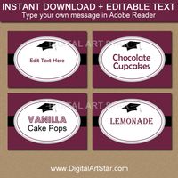 Maroon Black Silver Graduation Food Labels #graduation #graduationparty #foodlabels #labels #classof2019 #collegegraduation #highschoolgraduation