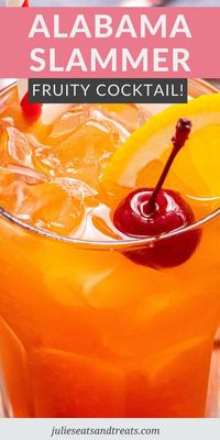 Craving a quick and easy cocktail on your back deck? This Alabama Slammer is a delicious blend of Amaretto, Souther Comfort, Slow Gin and Orange Juice that you shake in your cocktail shaker. It's also known as a southern slammer sometimes. Kick your feet up and relax with this brigh and fruity drink! #alabama #slammer