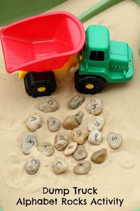 Learn letters with a dump truck and alphabet rocks! A fun alphabet activity…