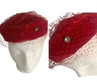 Red Velvet Netted Pillbox Hat