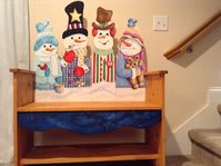 sherrylpaintz a snowmen, teddy bear and birds wood bench