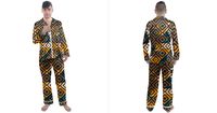 Abstrait+Formes+Marron/beige/bleu+Men's+Satin+Pajamas+Long+Pants+Set