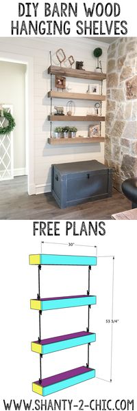Love these floating industrial shelves! Get the free printable plans and how-to tutorial from www.shanty-2-chic.com