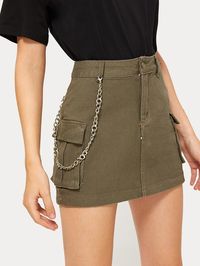 Button Waist Dual Pocket Denim Skirt | SHEIN