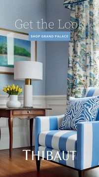 Looking for interior design inspiration? Shop chinoiserie inspired wallpaper and fabric from Thibaut's Grand Palace collection. Explore 100+ in stock styles that evoke a traditional elegance. #homedecor #interiordesign #livingroom #muralwallpaper