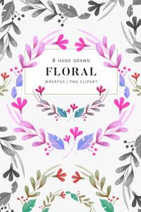 Whimsical clipart watercolor wreaths set- hand painted Floral illustrated wreaths and half wreaths, pink blooms and leaves #clipart #pink #botanicalwreath #leafwreath #watercolorwreath https://etsy.me/2LHfpCb