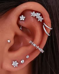 Amazon.com: Flower Cartilage Earring Stud Piercing Jewelry Helix Tragus Conch Contraconch 16G 8mm Surgical Stainless Steel Triple Floral Jewellery Women Cubic Zirconia, Stainless Steel : Clothing, Shoes & Jewelry