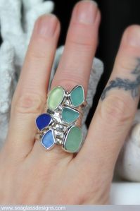 Pretty little sea glass stacking rings, hand crafted in sterling silver using genuine beach combed glass in Nova Scotia.